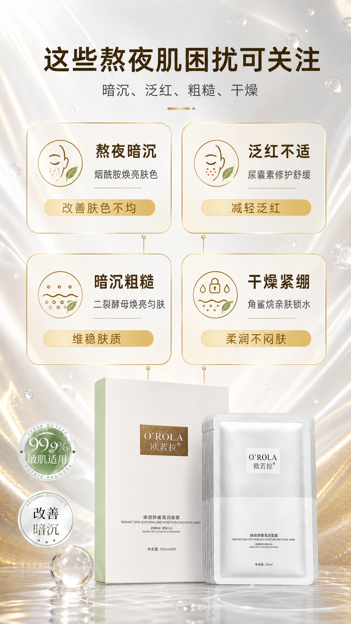 [商品] 使用【图1】欧若拉焕颜舒缓透润面膜：白色外盒与银白单… - 图片创意预览