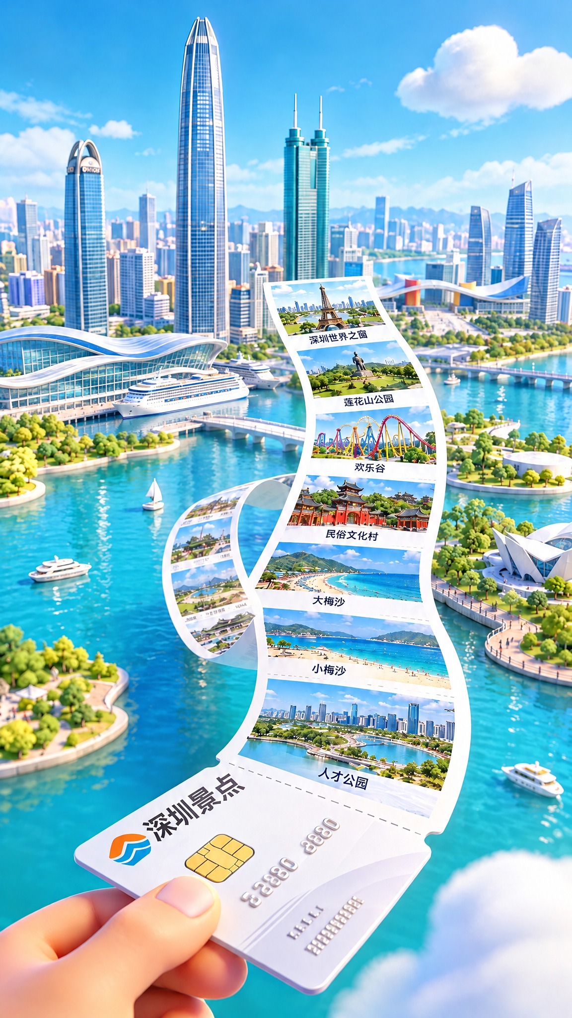 深圳插图风格城市海报，主图以票根胶片形式呈现 - 图片创意预览