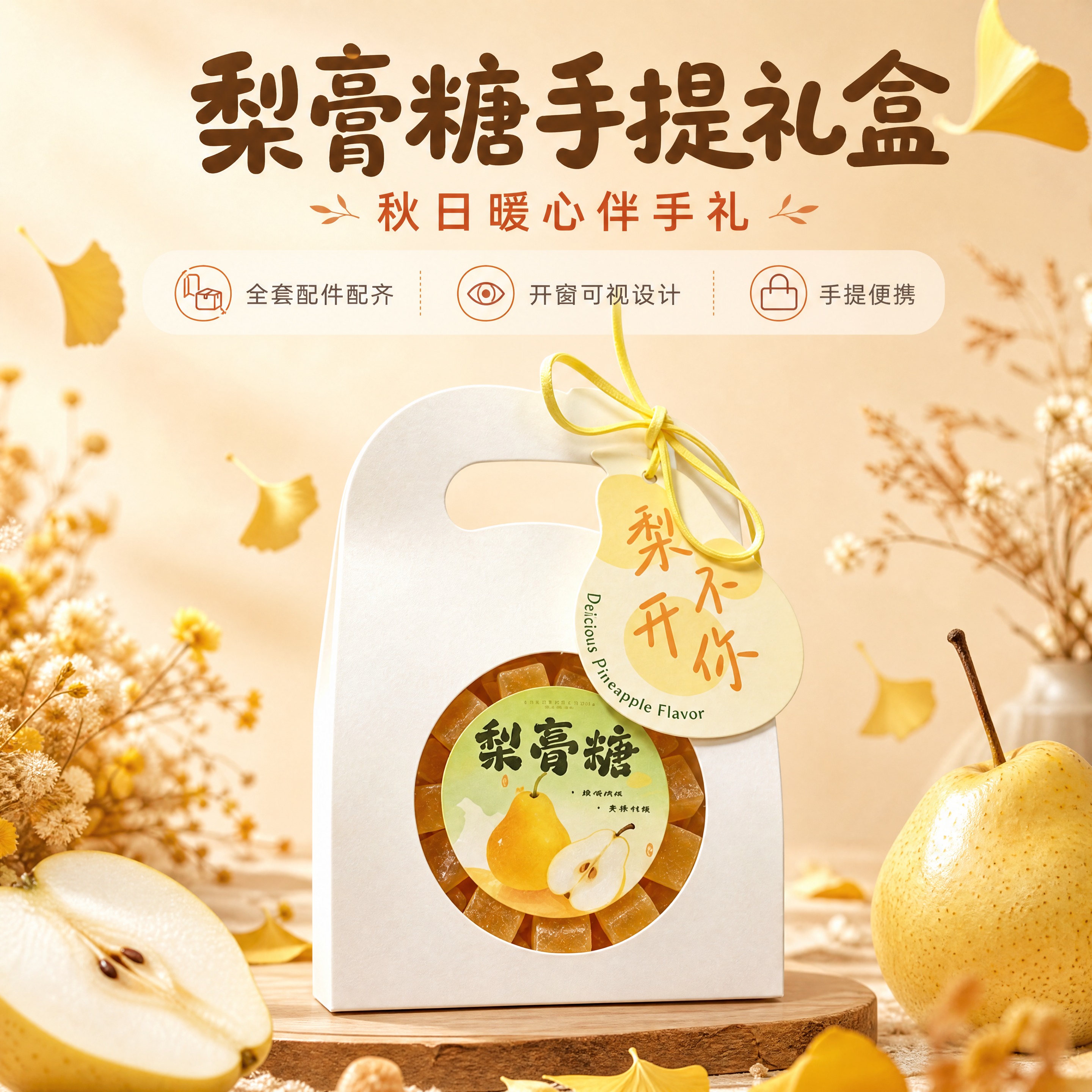 [商品] 使用【图1】梨膏糖手提礼盒；保留白色手提纸盒造型、圆… - 图片创意预览