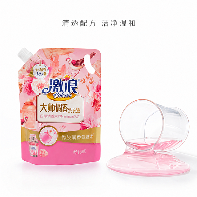 使用电商主图技能生成5张比例1:1的电商主图，适配平台为抖音，商品为「图片1」，商品卖点为激浪大师调香洗衣液450克，不要出现其他产品辅助，不要出现第二件半件字眼，需简单明了