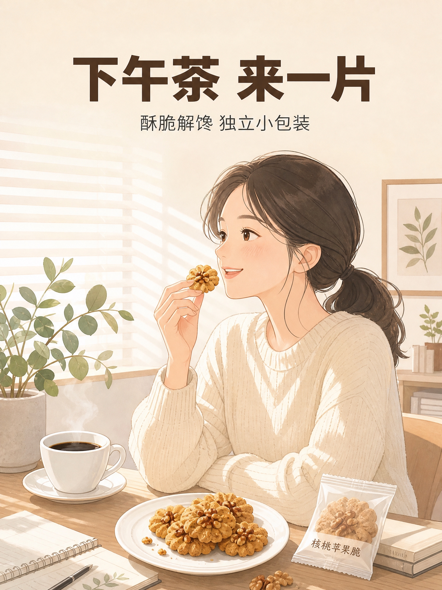 电商商品营销海报，9:16竖版，日系治愈系扁平插画风格（手绘线… - 图片创意预览