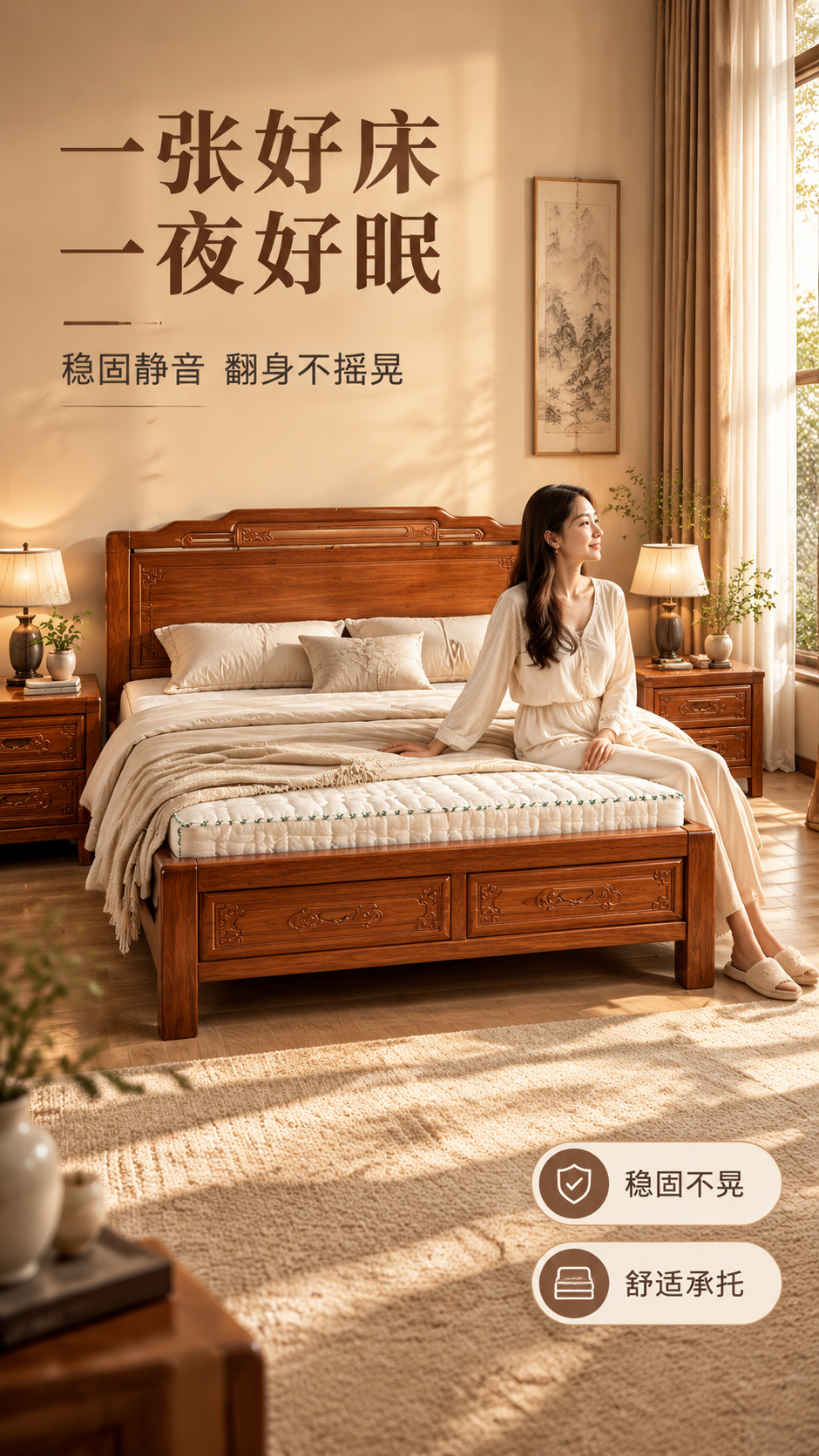 [商品] 使用【图3】全实木大床、【图2】床头柜、【图1】床垫… - 图片创意预览