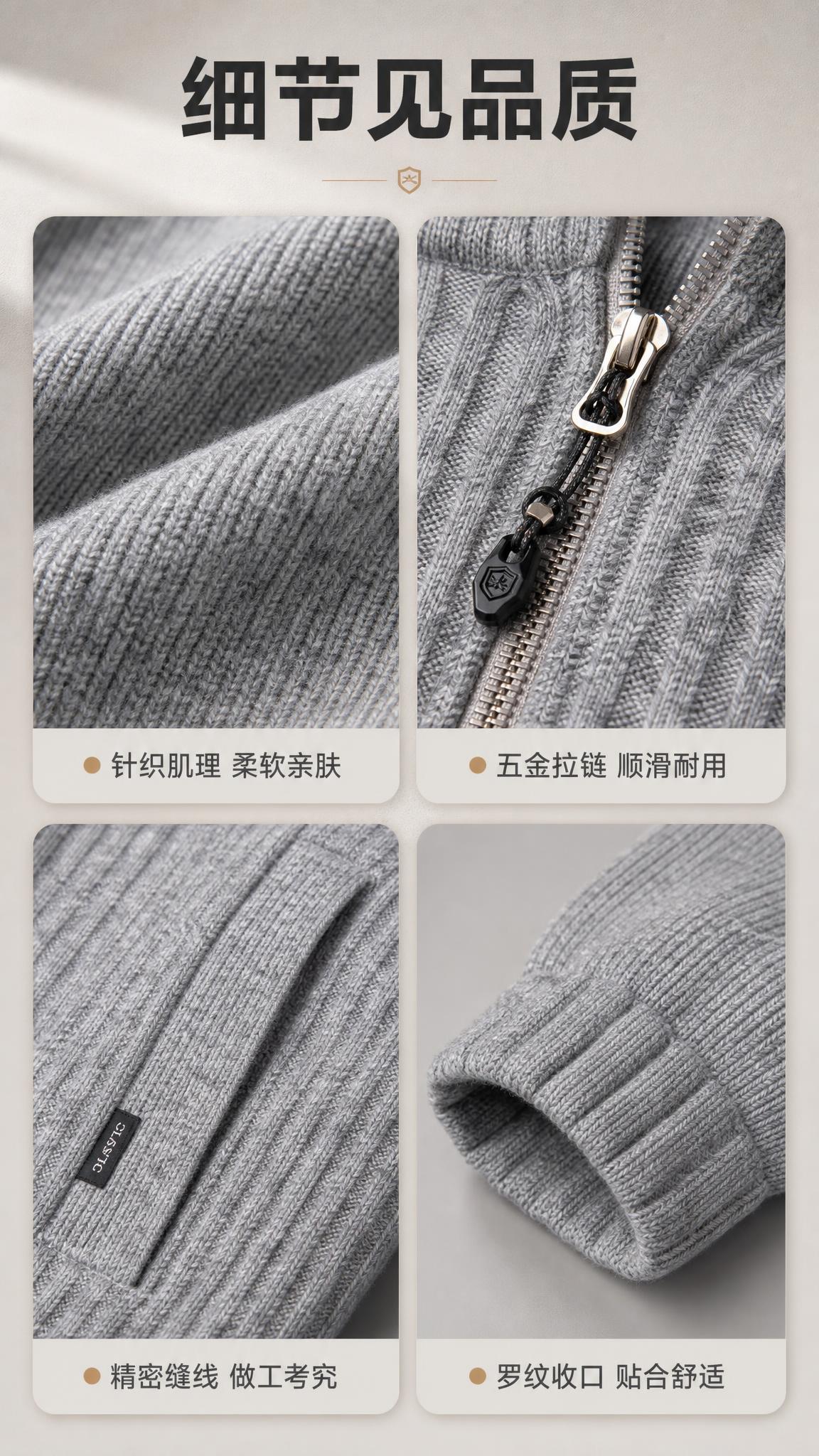 [商品] 使用【图1】男士灰色立领针织拉链开衫外套；商品处理：… - 图片创意预览