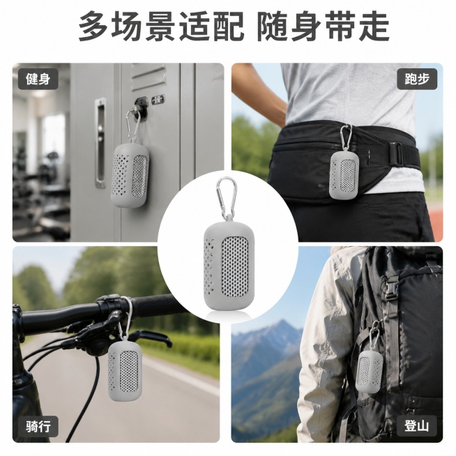[主图-4] 多场景适用展示宫格图。氛围风格：生活化多场景拼贴图。画质：商业摄影质感、光线柔和通透、产品清晰真实、画面干净高级。元素：四宫格展示产品在不同运动场景的使用：左上挂在健身房 locker预览效果