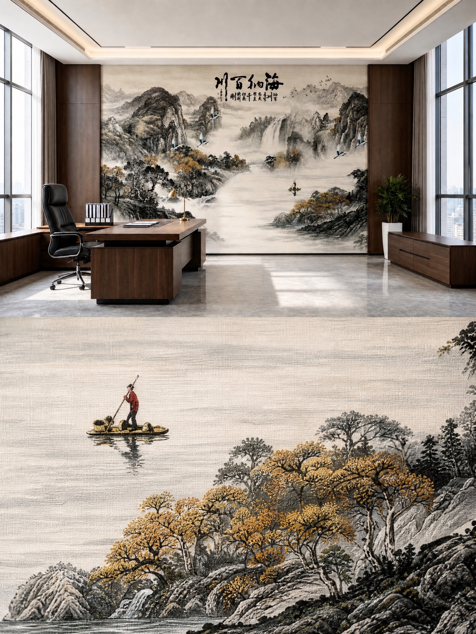图生图合成: 将原办公室场景图制作为竖版3:4上下拼接图, 上… - 图片创意预览