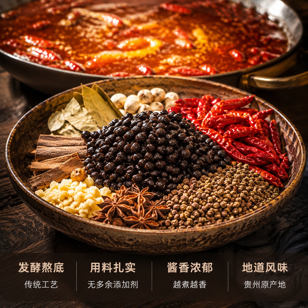 [主图-2]贵州豆豉火锅底料核心原料展示 [氛围风格]真实食材… - 图片创意预览