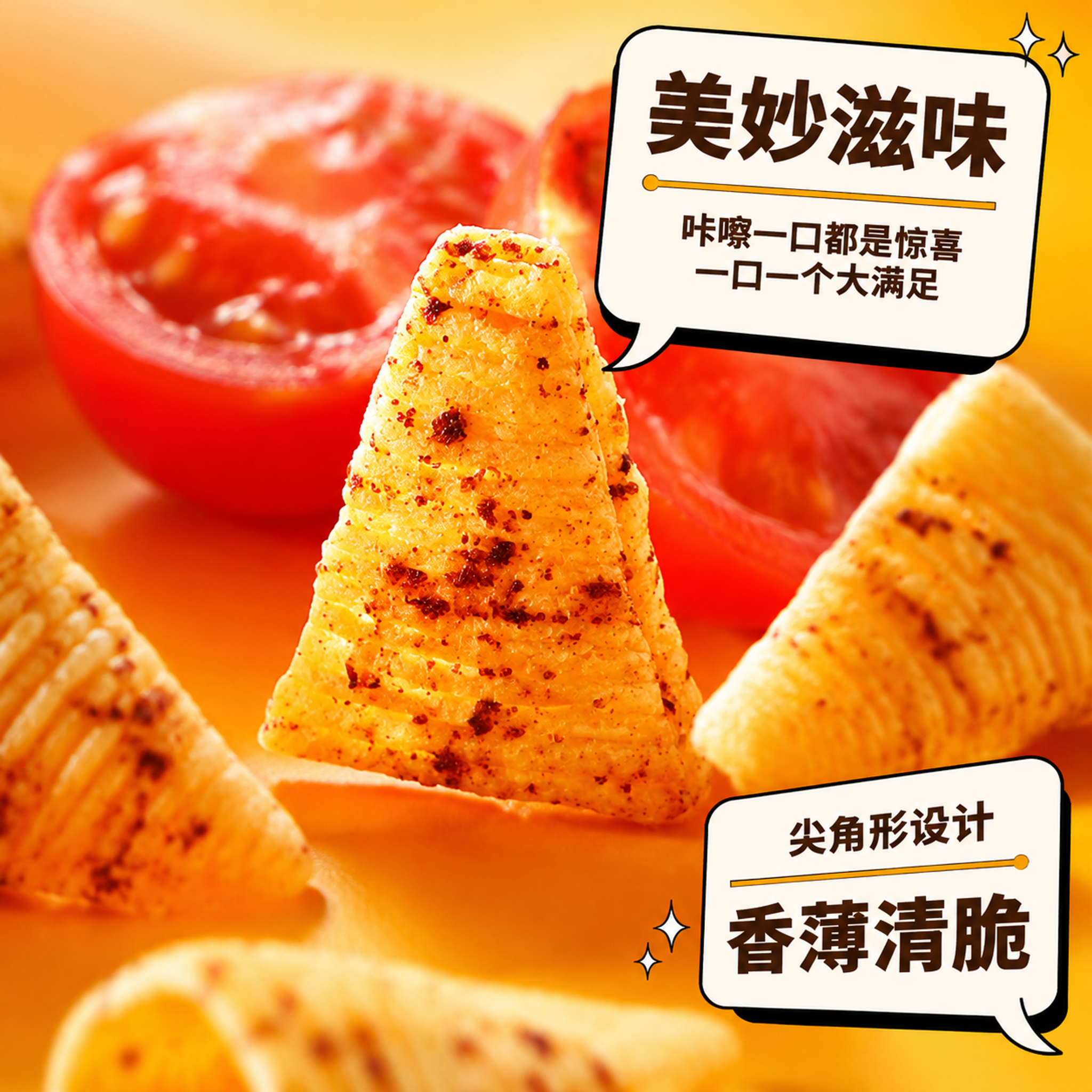 [主图-2] 尖角脆零食微距细节特写 酥脆质感展示。 [氛围风… - 图片创意预览
