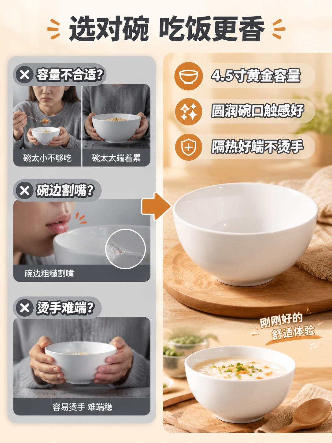 [商品] 使用【图1】4.5寸纯白陶瓷粥面碗；保留碗的结构、纯… - 图片创意预览