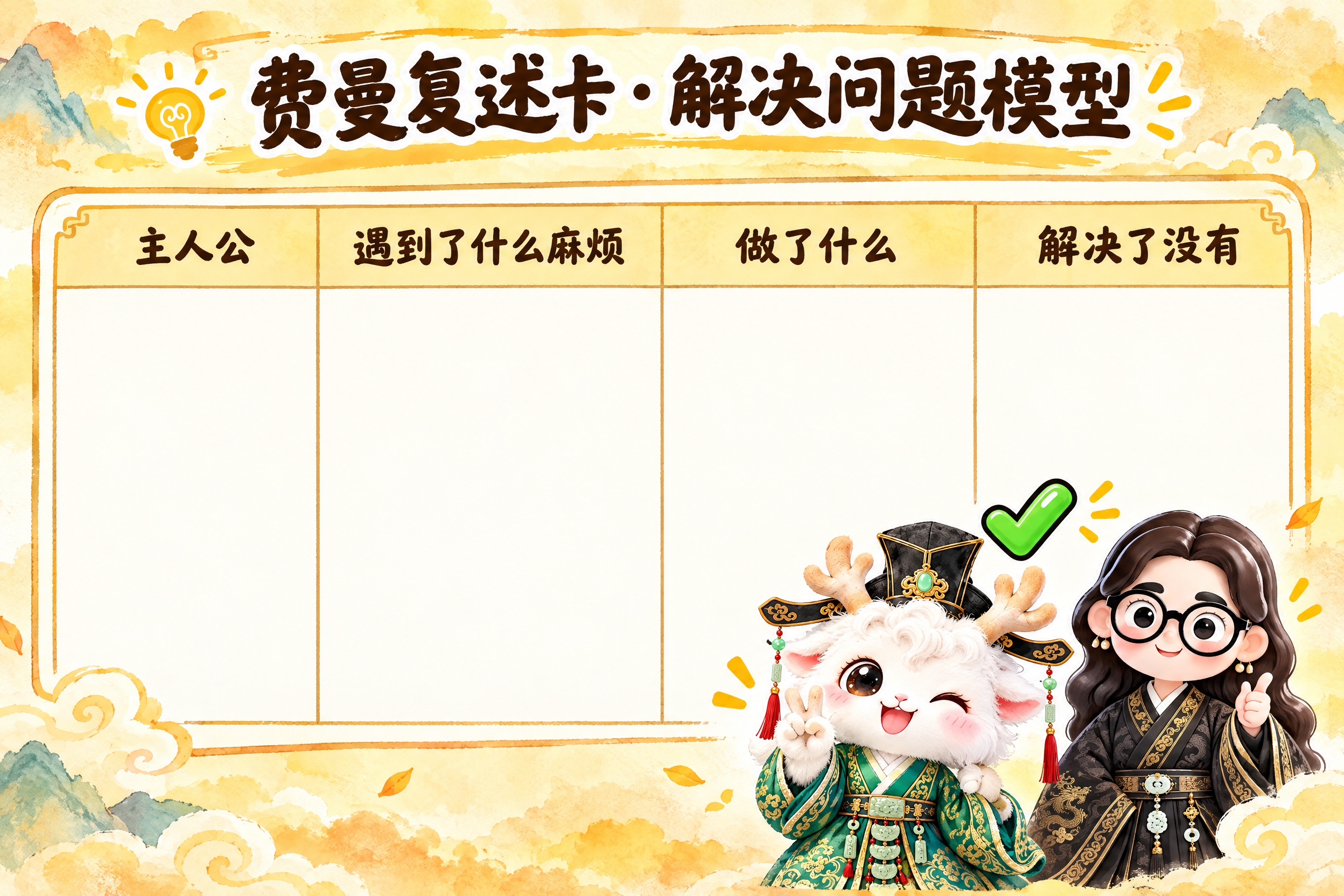 横版6寸比例的知识卡片设计，标题为"费曼复述卡·解决问题模型"… - 图片创意预览
