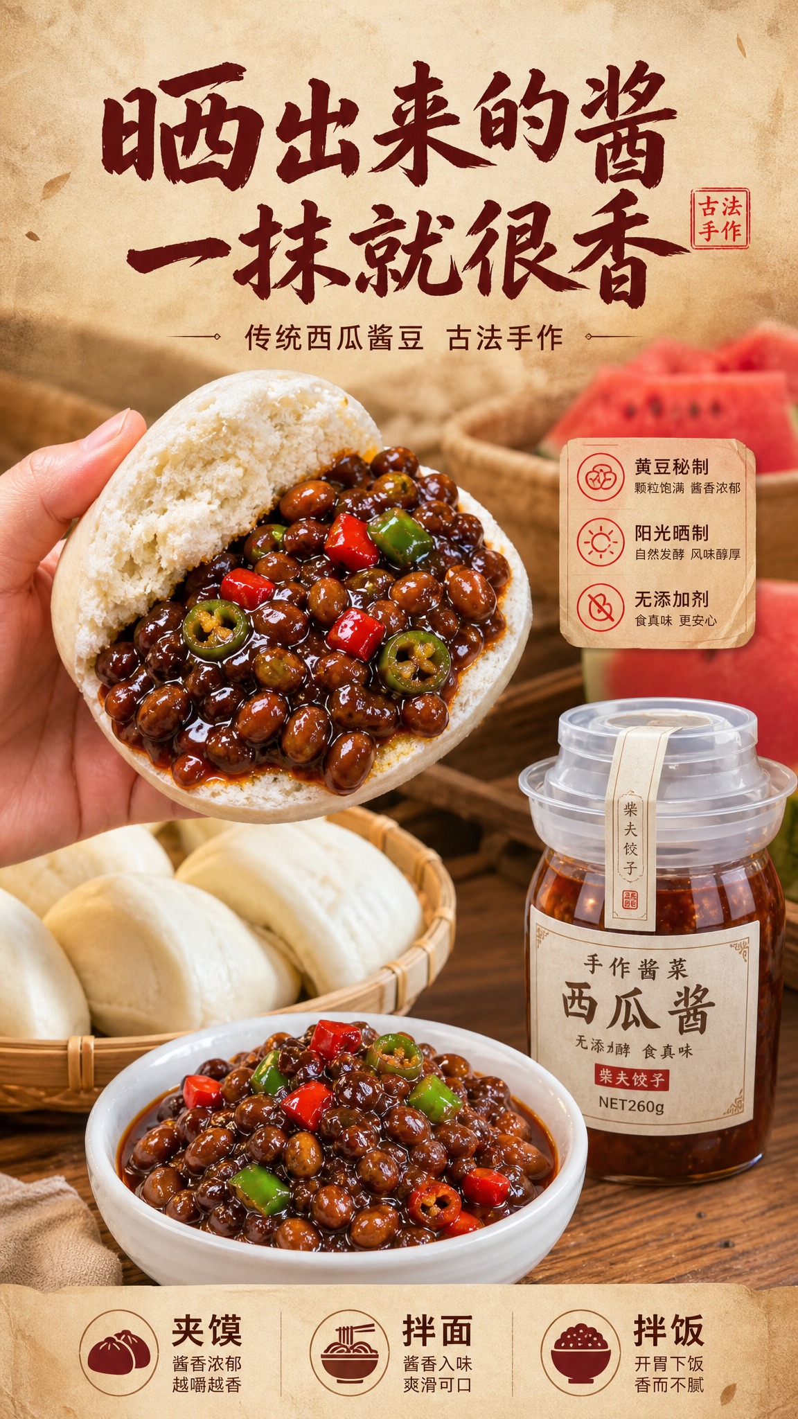 [商品] 使用【图127】手拿白面馒头夹满西瓜酱豆的特写、【图… - 图片创意预览