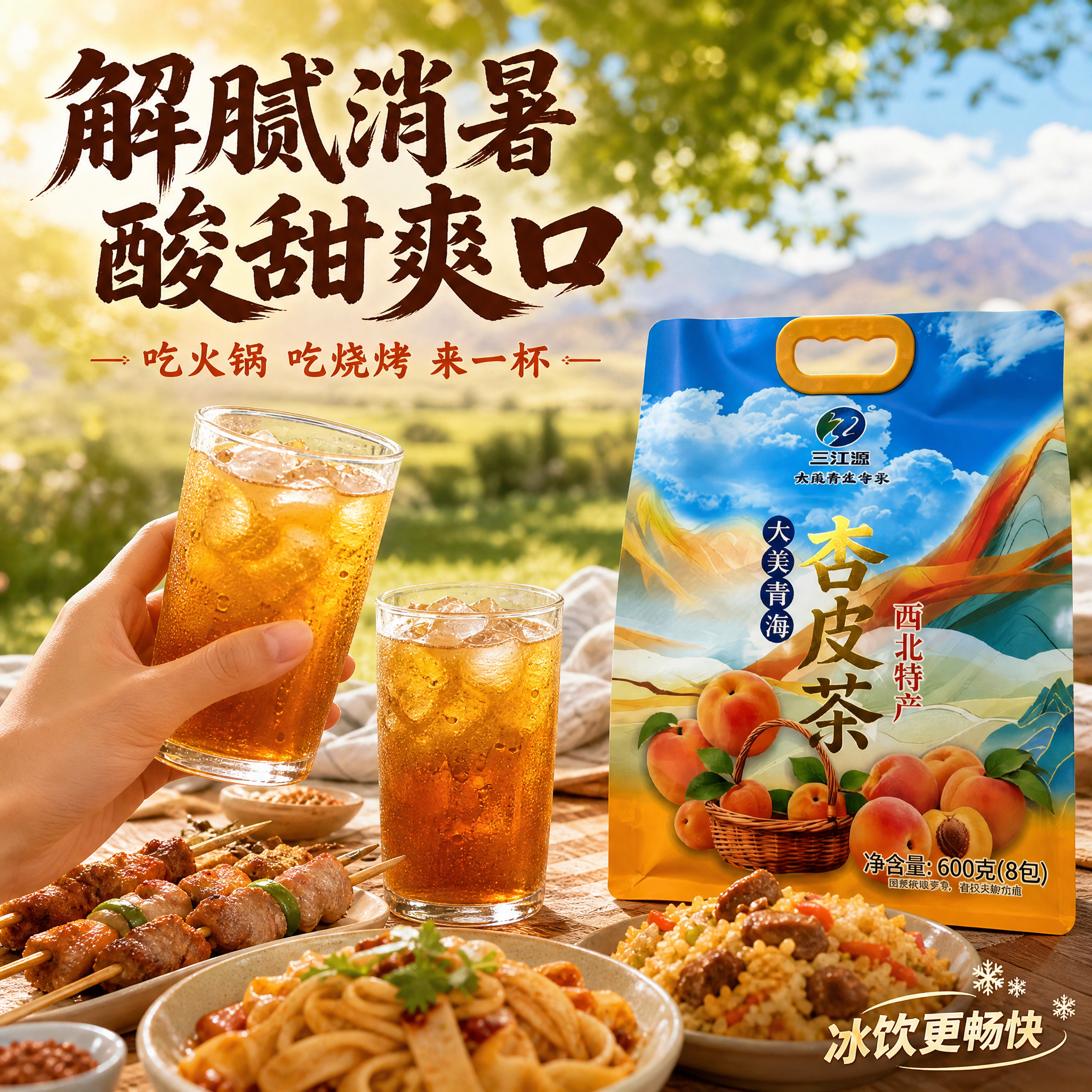 [主图-4] 饮用场景与体验，展示杏皮茶解腻消暑的饮用场景，增… - 图片创意预览