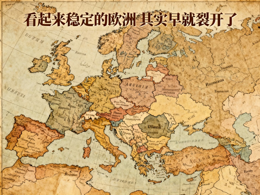 图 1 文案（图上文字）

看起来稳定的欧洲
其实早就裂开了

🎨 图 1 画面建议

欧洲地图

标出三大帝国：

奥匈帝国

俄罗斯帝国

奥斯曼帝国

帝国内部用不同颜色区分民族预览效果