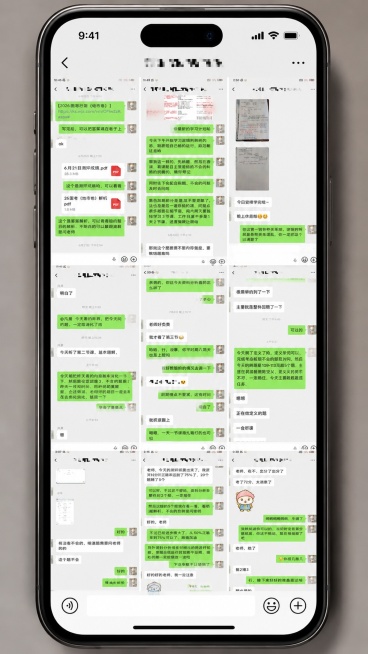 把这张拼接好的长聊天截图放到手机屏幕里，模拟手机展示该长图的效果，保持聊天内容清晰，整体自然真实，符合手机预览长图的视觉效果。预览效果