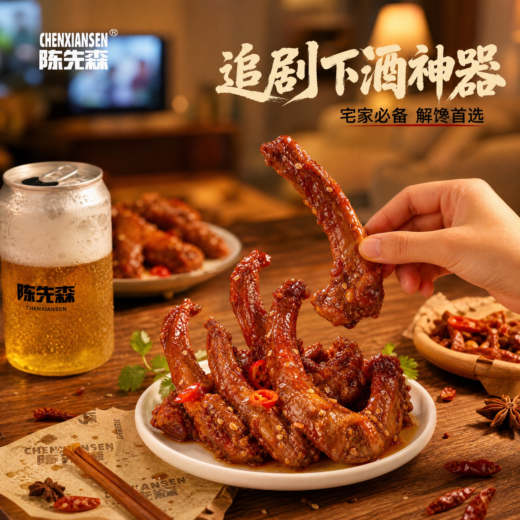 [主图-4] 陈先森麻辣鸭锁骨 食用场景与生活方式主题。 [统… - 图片创意预览