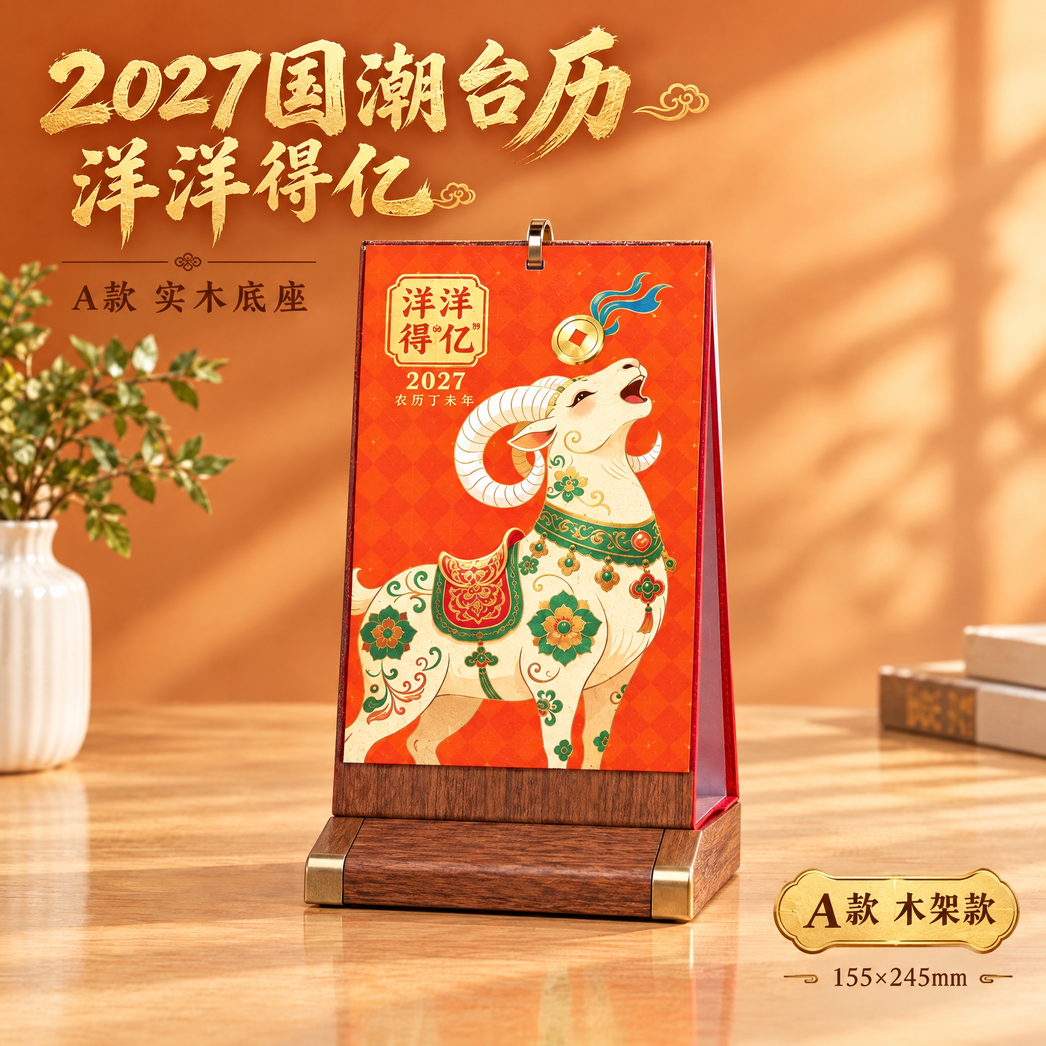 [主图-1] 首图产品身份展示，突出A款木架台历的高端质感与洋… - 图片创意预览