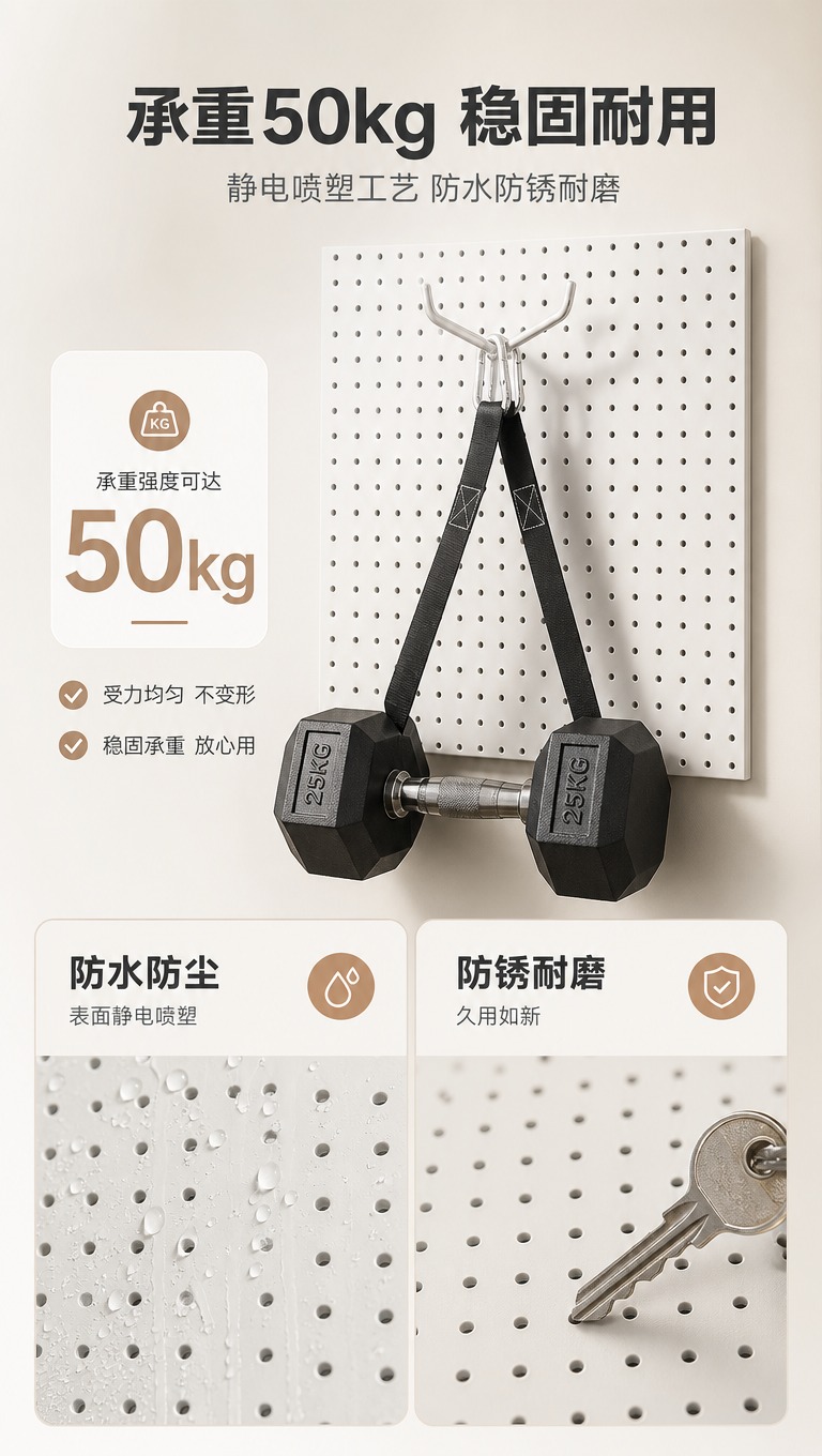 [商品] 使用【图1】白色金属洞洞板；保留方形板面、圆孔阵列、… - 图片创意预览