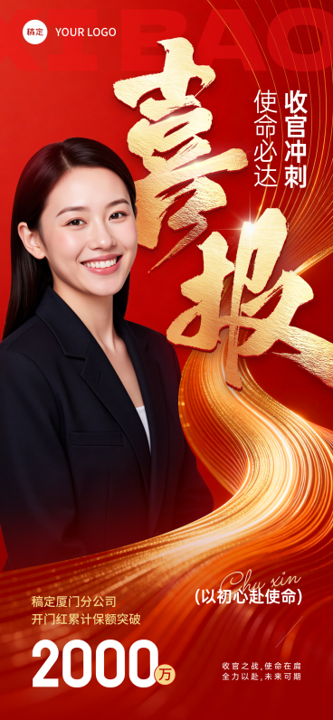 开门红人物喜报业绩冲刺海报 企业销售收官战战报红色喜庆金融预览效果