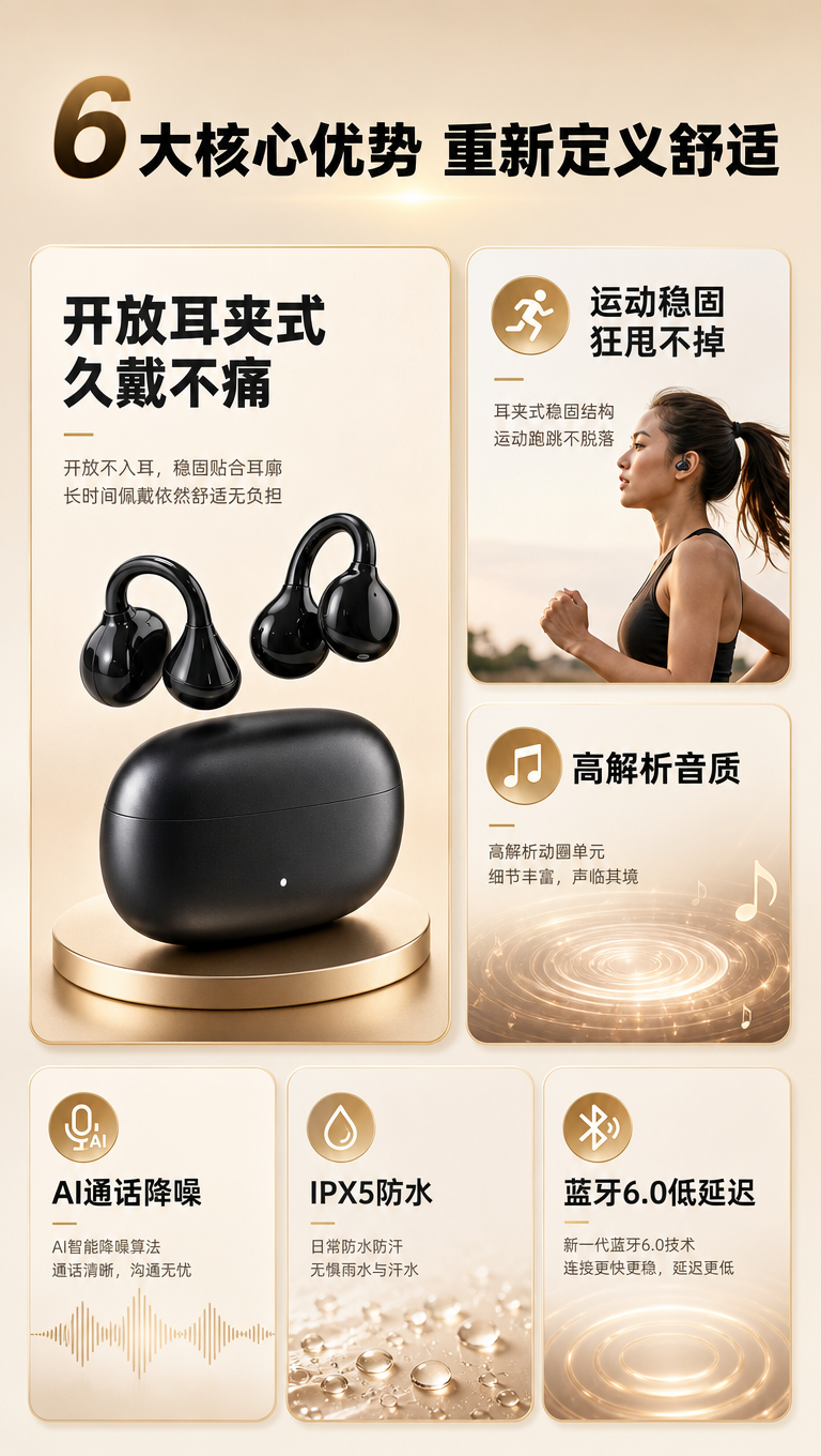 [商品] 使用【图1】黑色耳夹式蓝牙耳机（含充电仓）；保留耳夹… - 图片创意预览