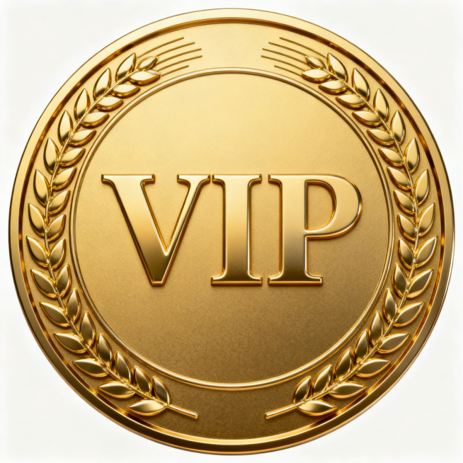 金色圆形VIP会员图标，边缘环绕金色麦穗装饰，金属质感，简约高端设计，中心清晰显示VIP字样，整体设计精致立体预览效果