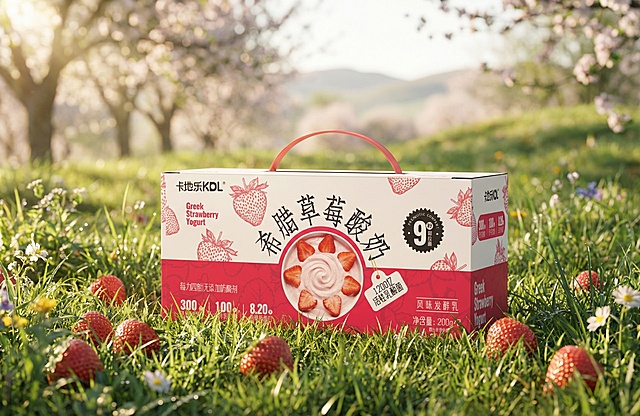 把产品放在户外草地上，春日气息的高级海报