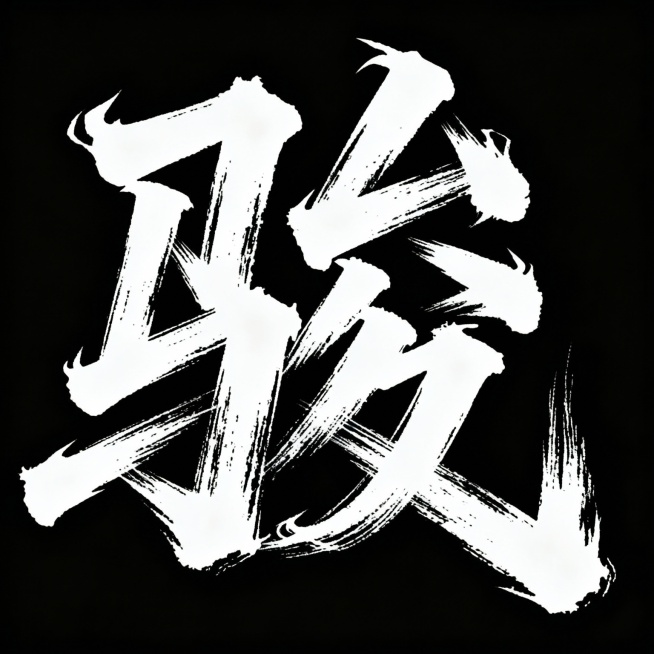 帮我设计12个燃向的书法字，不要有火焰元素，只要字，要风格一致，笔锋可以嚣张，不必太规整，不要有墨点，每一个字以一张图片的形式展现，黑底白字，这12个字分别是: 丁 猛 旦 琪 骏 霍 彦 瑞 聚 圈预览效果