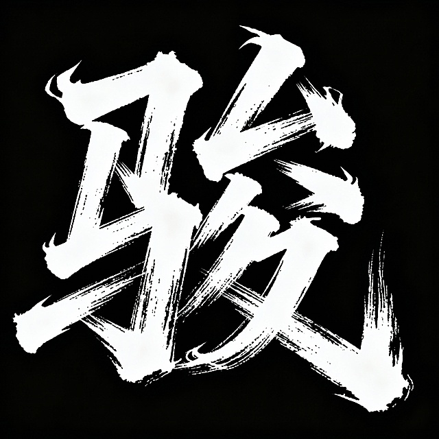 帮我设计12个燃向的书法字，不要有火焰元素，只要字，要风格一致，笔锋可以嚣张，不必太规整，不要有墨点，每一个字以一张图片的形式展现，黑底白字，这12个字分别是: 丁 猛 旦 琪 骏 霍 彦 瑞 聚 圈 捷 宗