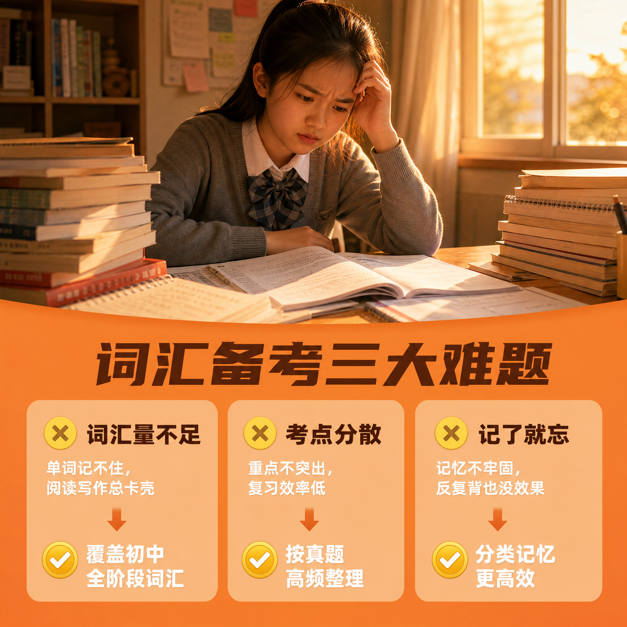 [主图-2] 痛点与学习目标 备考词汇痛点共鸣图 [统一基调]… - 图片创意预览