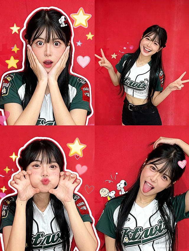 可爱感十足的拼贴风四宫格，结合描边风剪影与卡通贴纸，梦幻甜美元素点缀，手账风胶片感呈现综艺趣味瞬间。