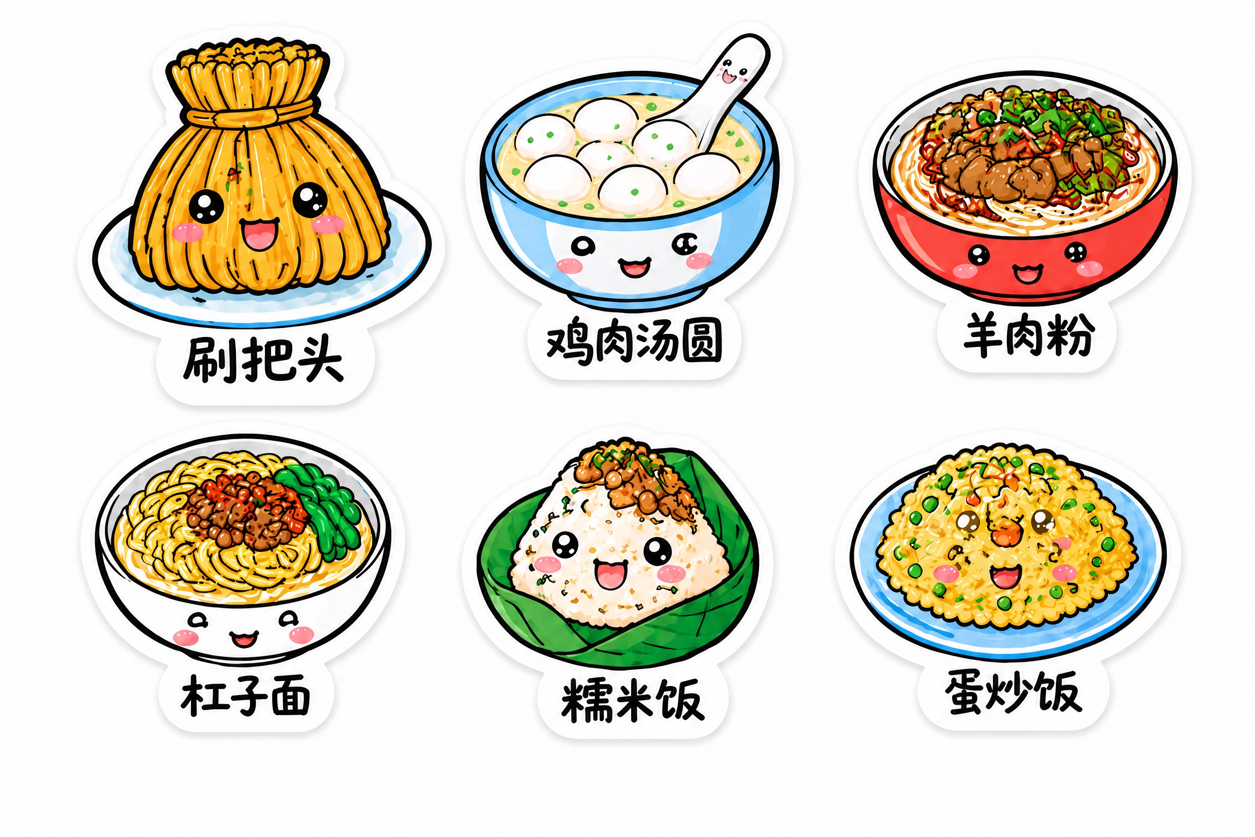 从这张兴义美食六件套背卡中，将6个美食图标（刷把头、鸡肉汤圆、… - 图片创意预览