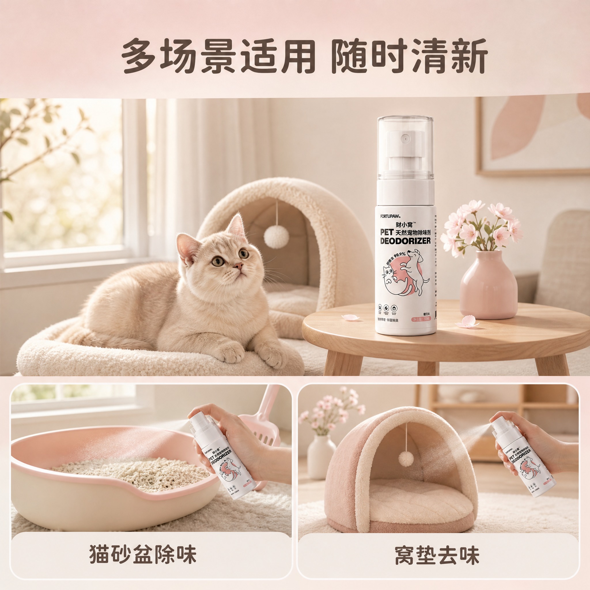 [主图-4 樱花味] 使用场景展示：居家宠物环境除味，多场景适… - 图片创意预览