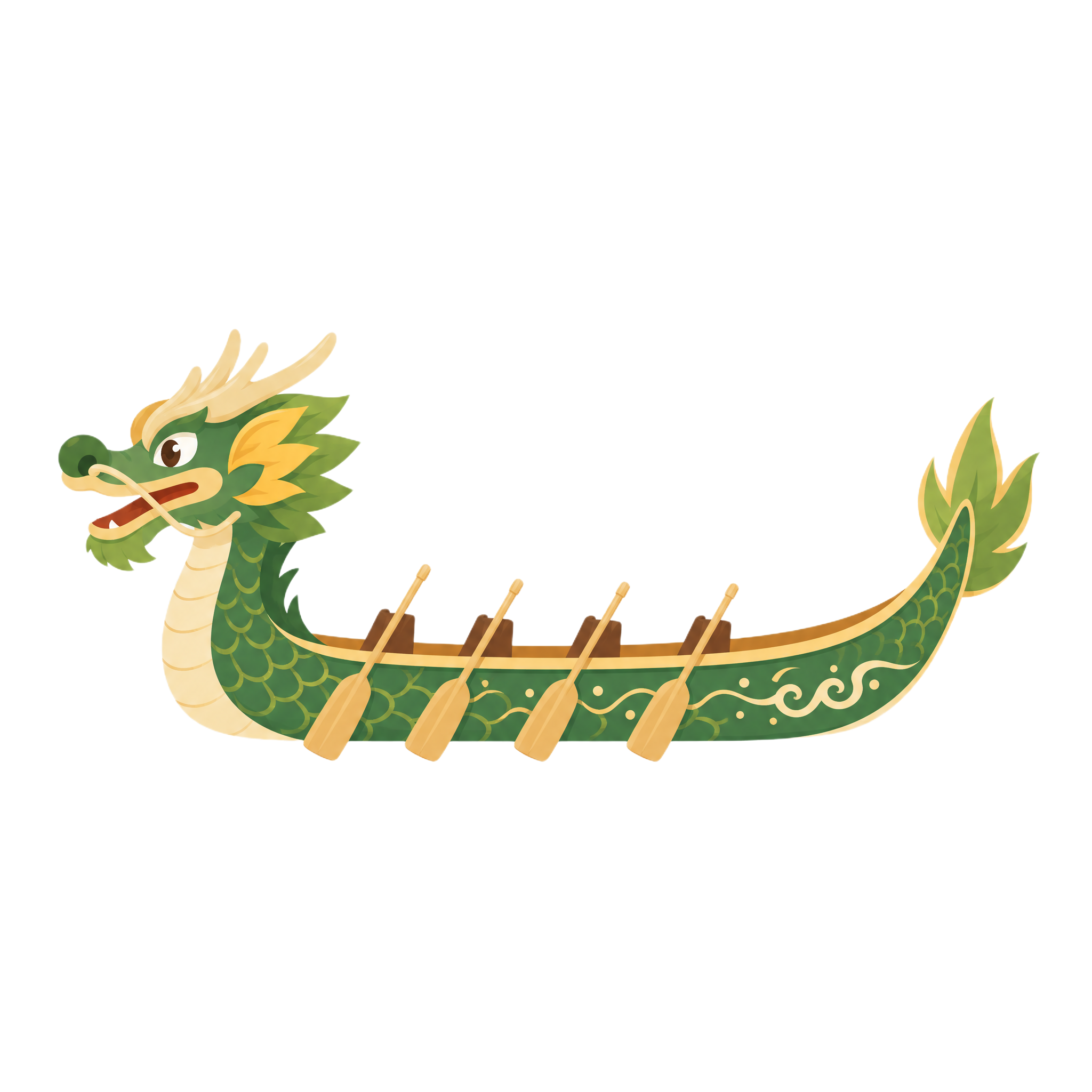 龙舟矢量插画，和参考粽子同样的扁平化设计风格，干净线条，纯色块… - 图片创意预览