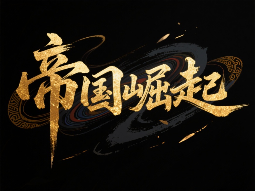 文案“帝国崛起”，金色字体，深色背景，藏纹元素预览效果