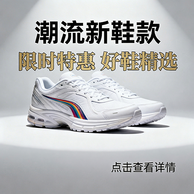 在原买鞋主图上添加显眼的主题文字"限时特惠 好鞋精选"，保持整体风格协调，不改变原有画面构图和商品展示