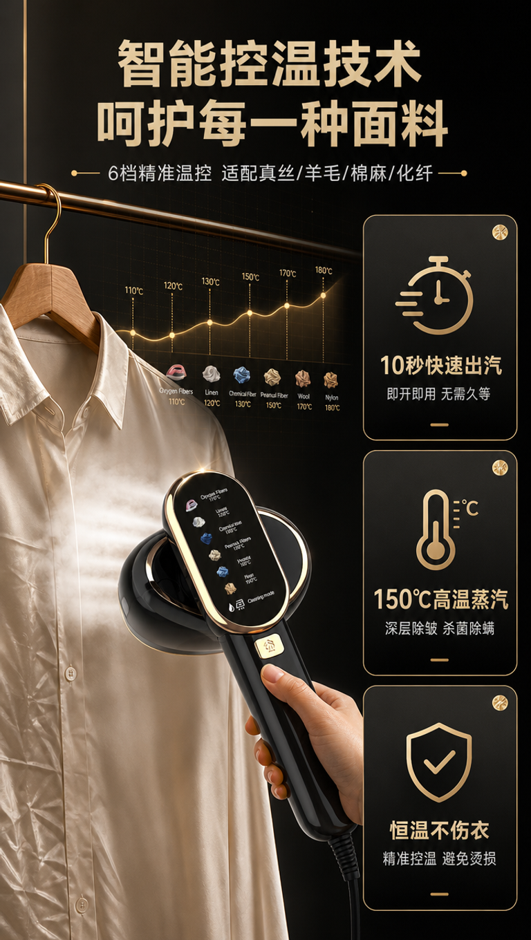 [商品] 使用【图1】黑金配色手持增压蒸汽挂烫机；保留产品整体… - 图片创意预览
