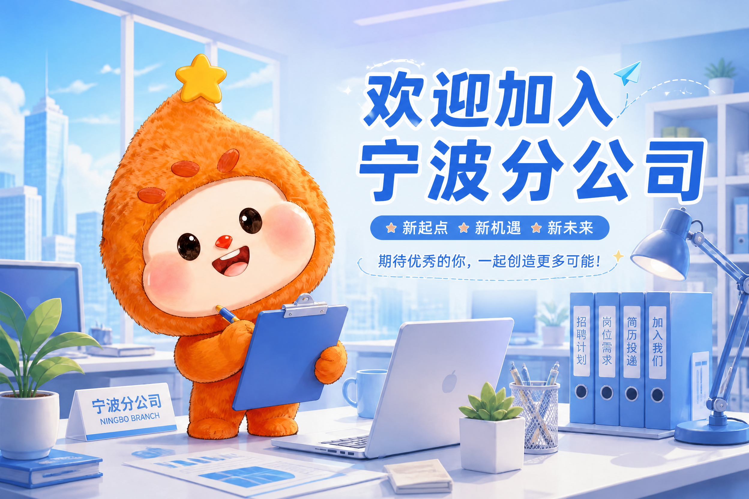将图片中的主标题文字修改为"欢迎加入宁波分公司"，保持原有的字… - 图片创意预览