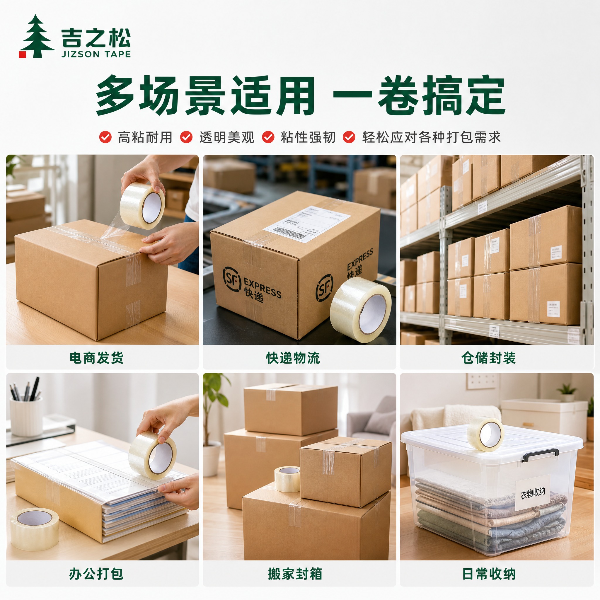 [主图-4] 透明高粘封箱胶带 多场景应用场景展示 六大使用场… - 图片创意预览