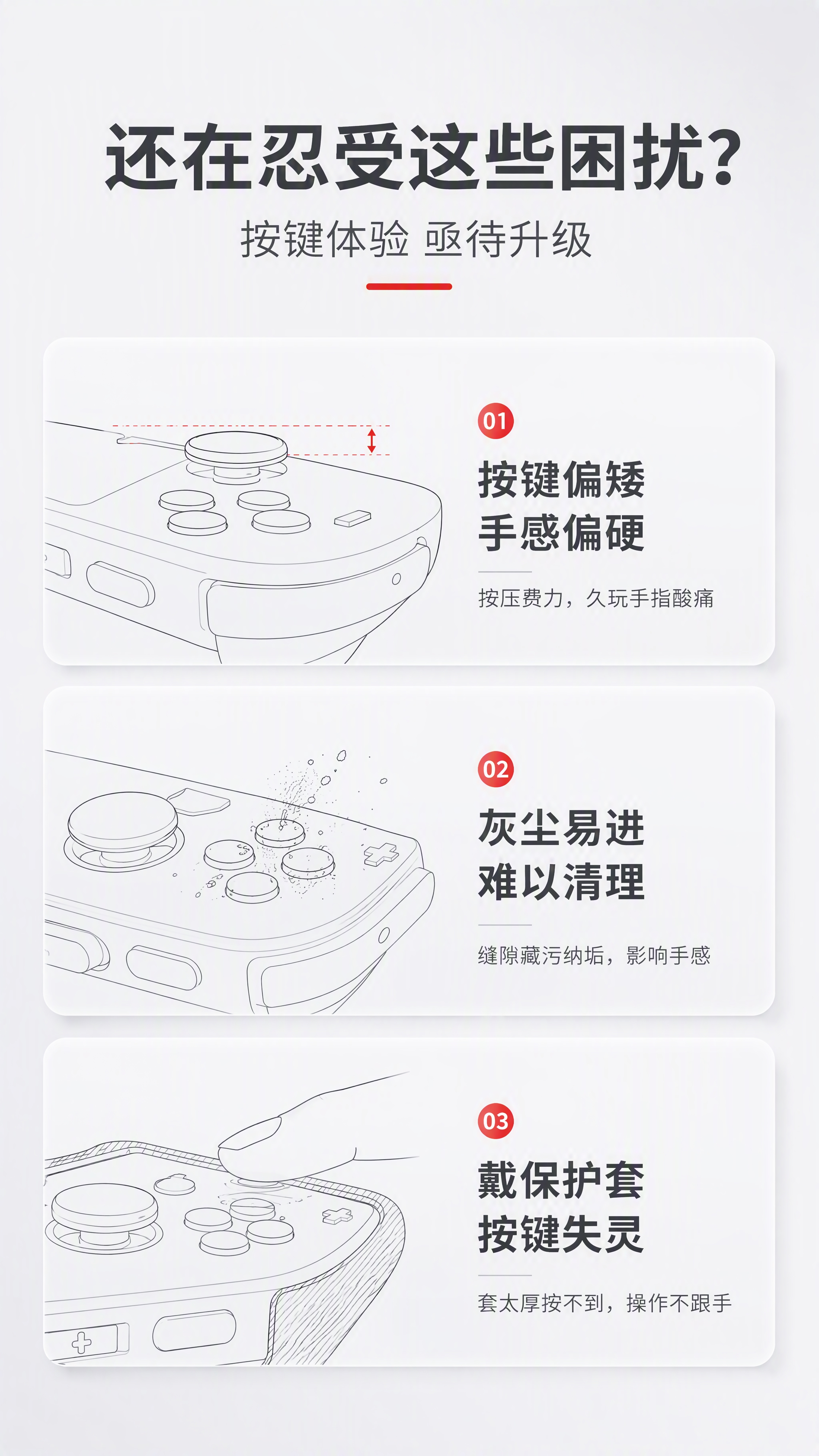 [第2张] 详情页痛点直击页-NS手柄按键使用痛点。本张为痛点… - 图片创意预览