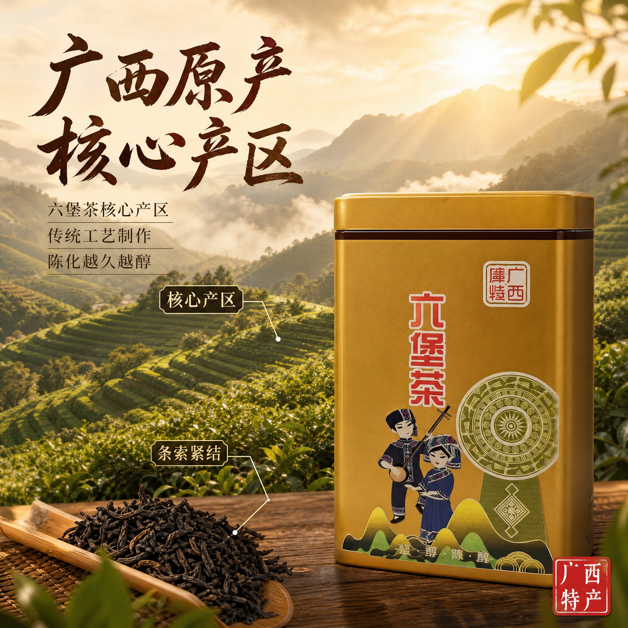 [主图-2] 核心亮点与产地溯源 广西六堡茶 突出原产地与工艺… - 图片创意预览
