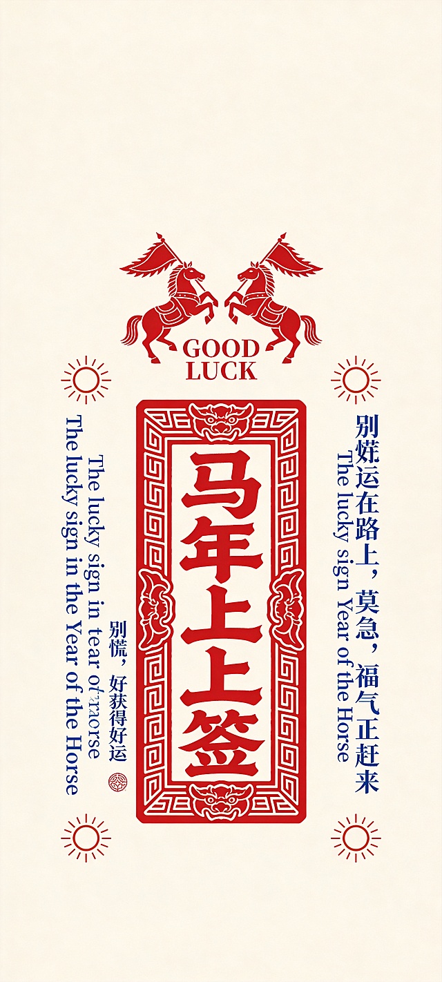 “马年上上签” 字样，红色