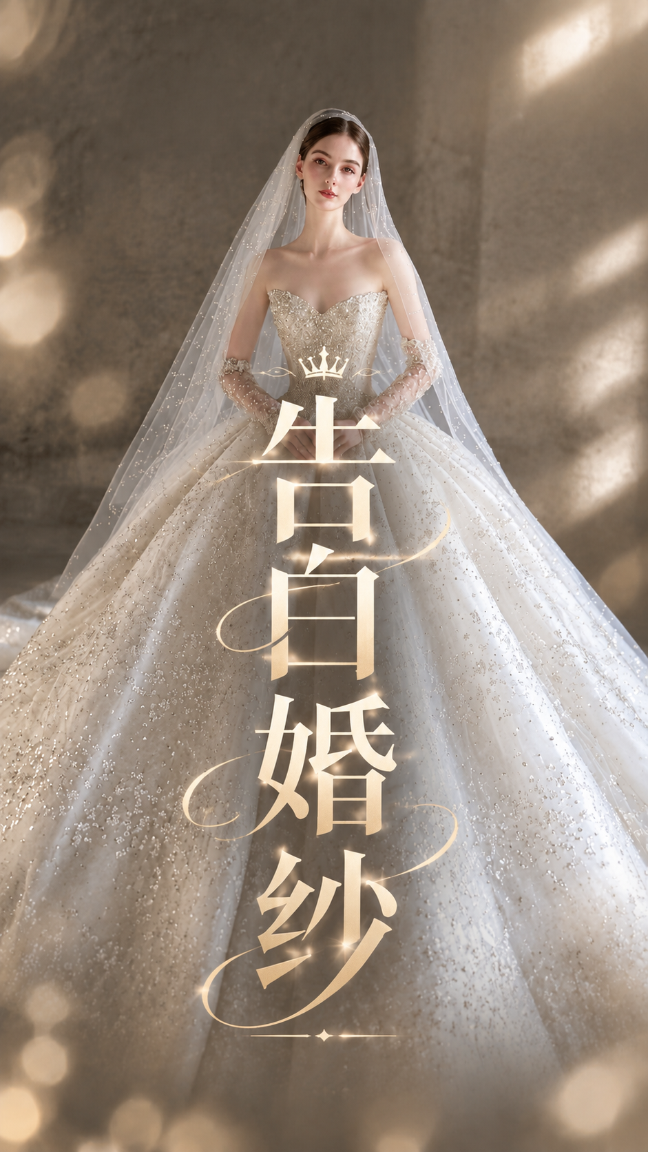 基于这张婚纱海报修改：1. 将主标题"告白婚纱"四个字竖排放在… - 图片创意预览