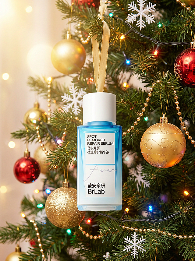 特写参考图产品挂在华丽的圣诞树上作为装饰之一。