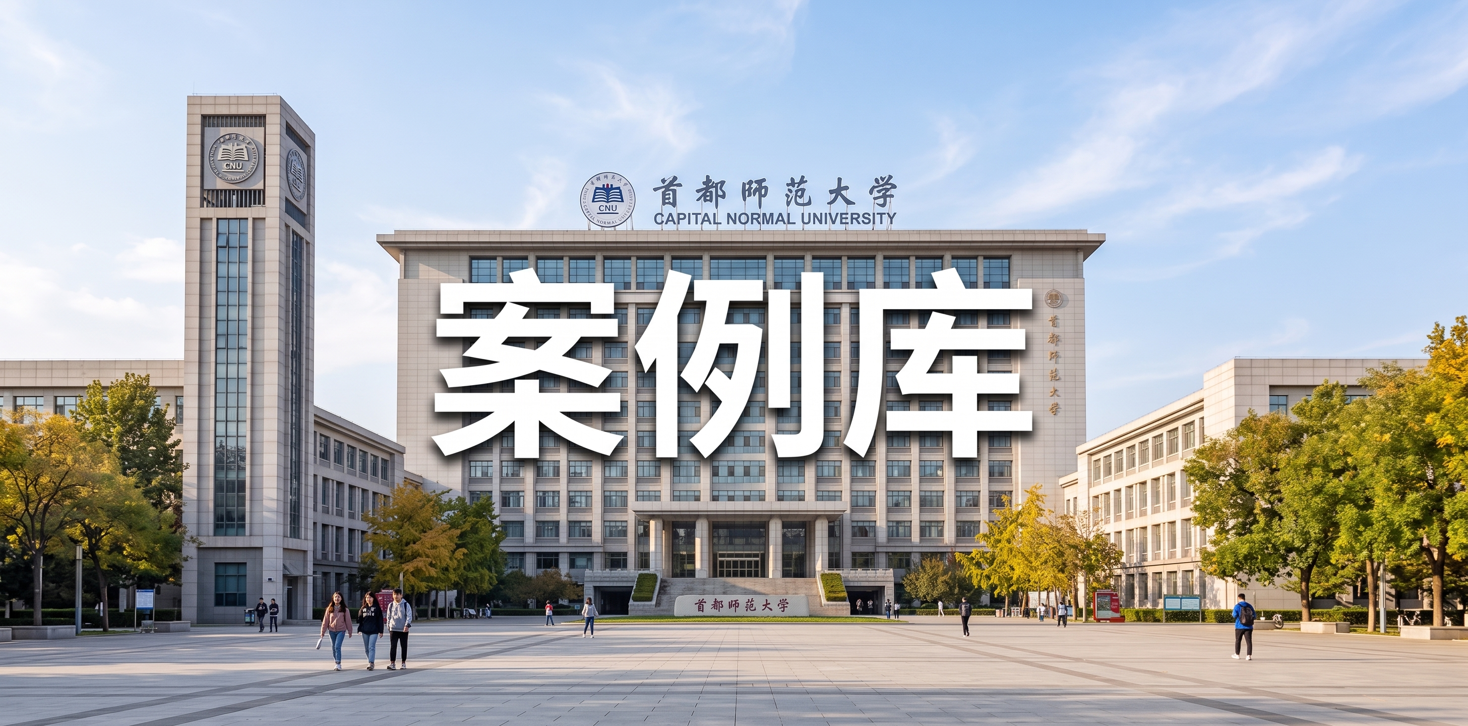 背景替换为首都师范大学校园风景图，保留图片中央清晰的文字"案例… - 图片创意预览