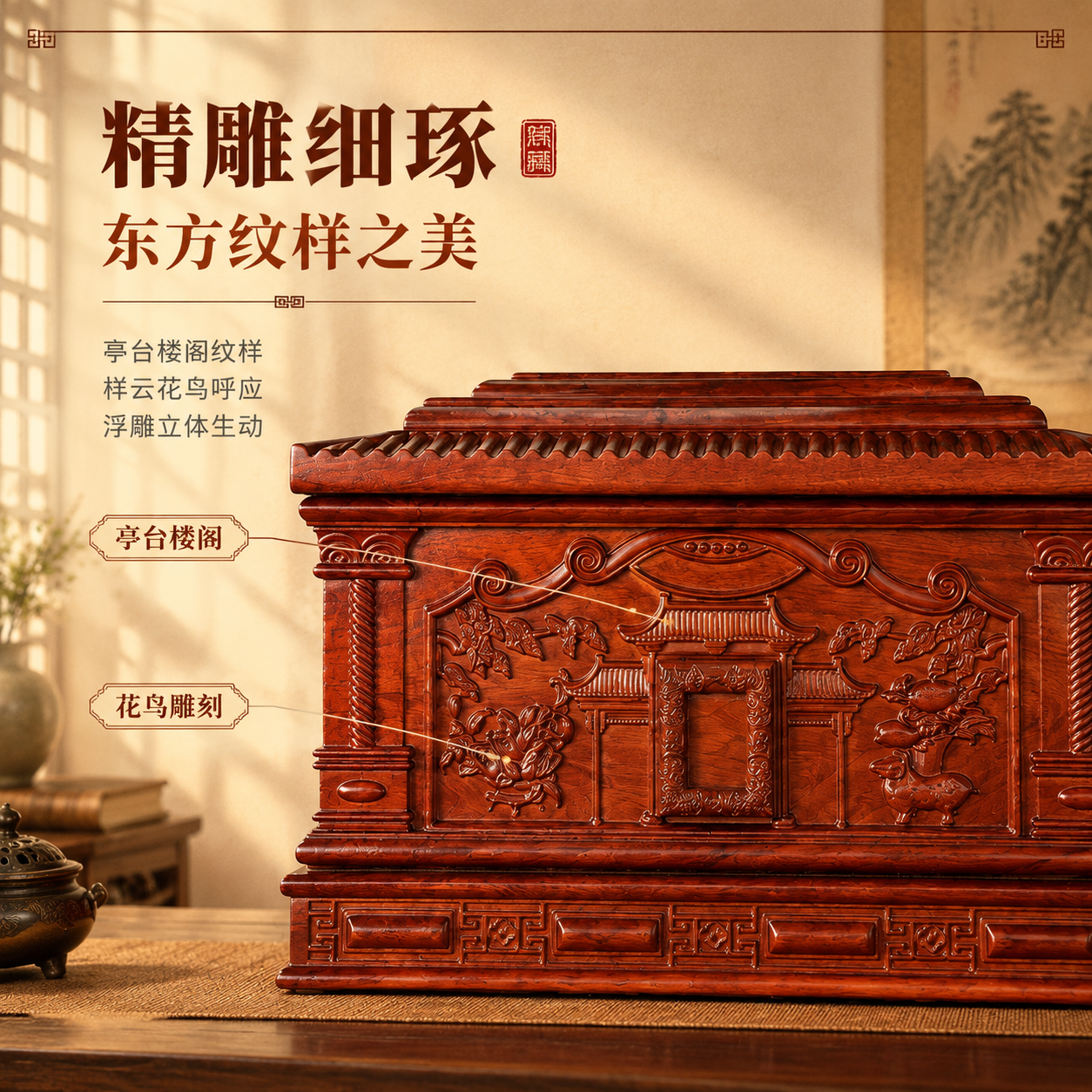 [主图3-800方] 正面雕刻工艺，唯一任务：展示正面亭台楼阁… - 图片创意预览