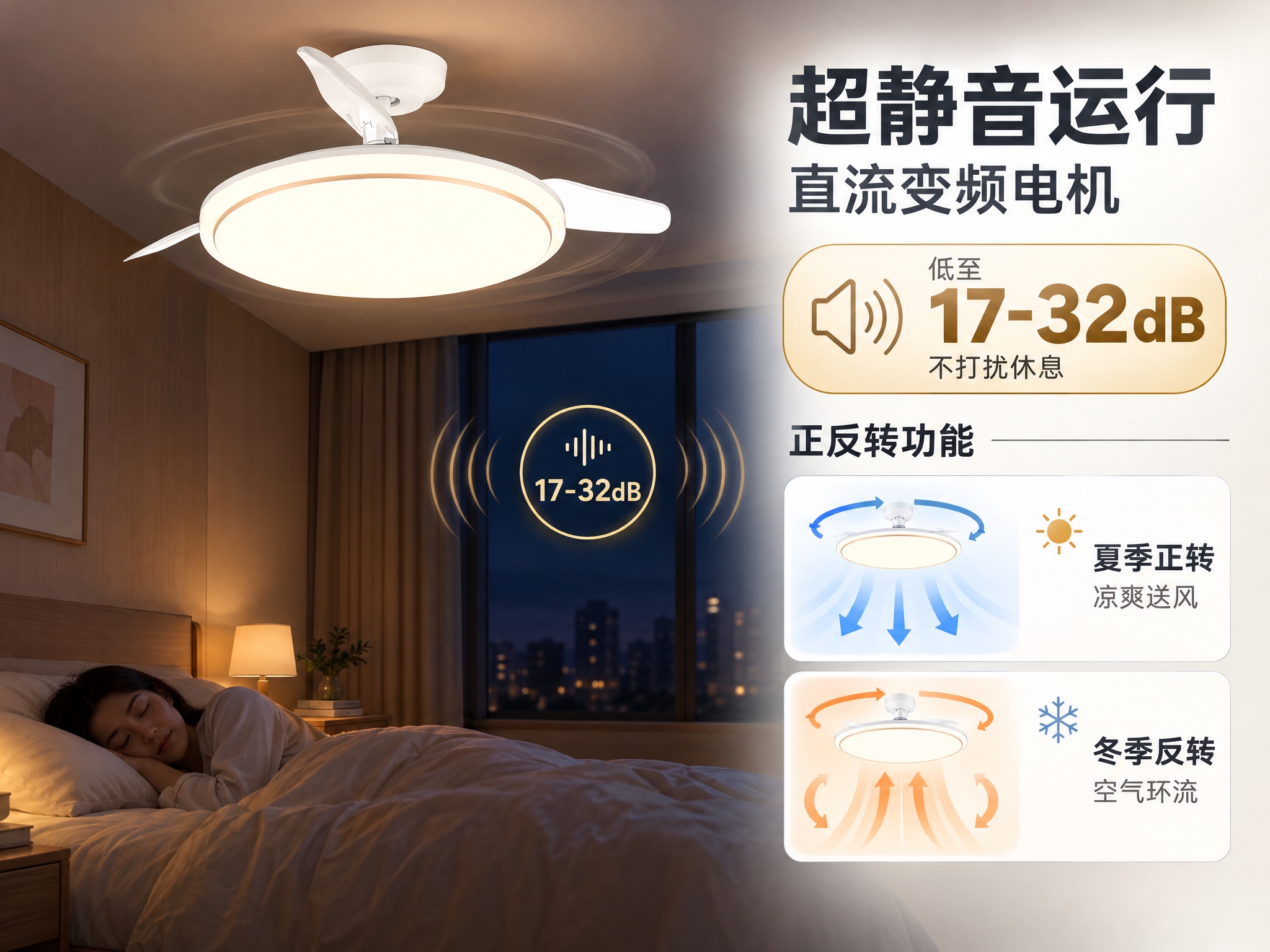 [详情页3] 静音运行与直流变频电机卖点 正反转功能展示 [统… - 图片创意预览