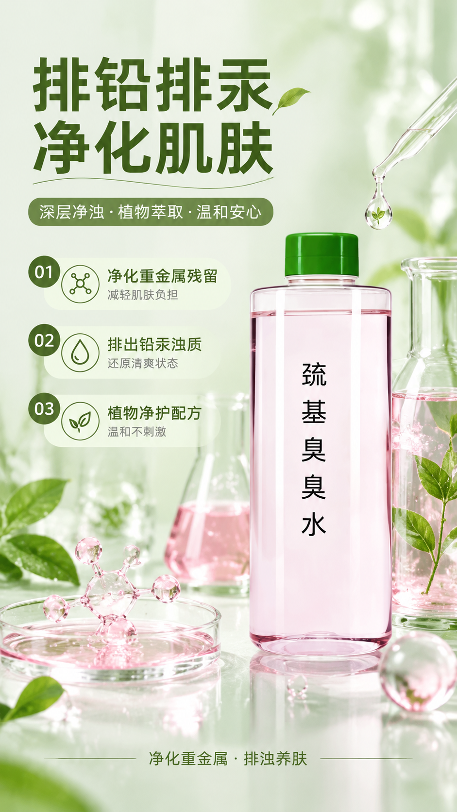 [商品] 使用【图1】巯基臭臭水产品图；保留透明粉液瓶身、绿色… - 图片创意预览