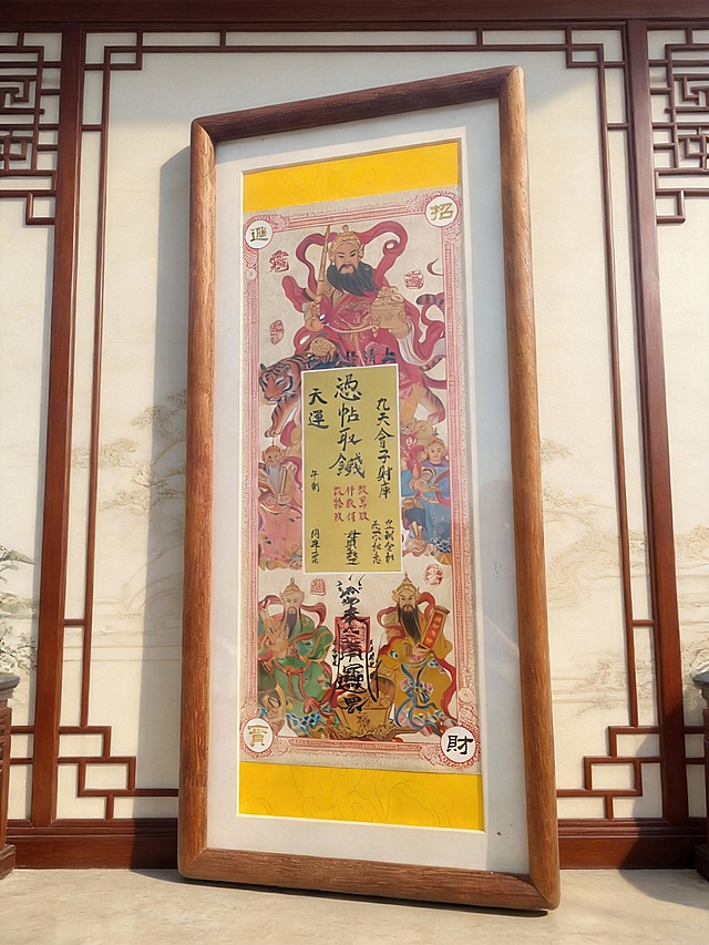 融合中式古典与喜庆元素，呈现传统年画的吉祥氛围和招财进宝的美好寓意。