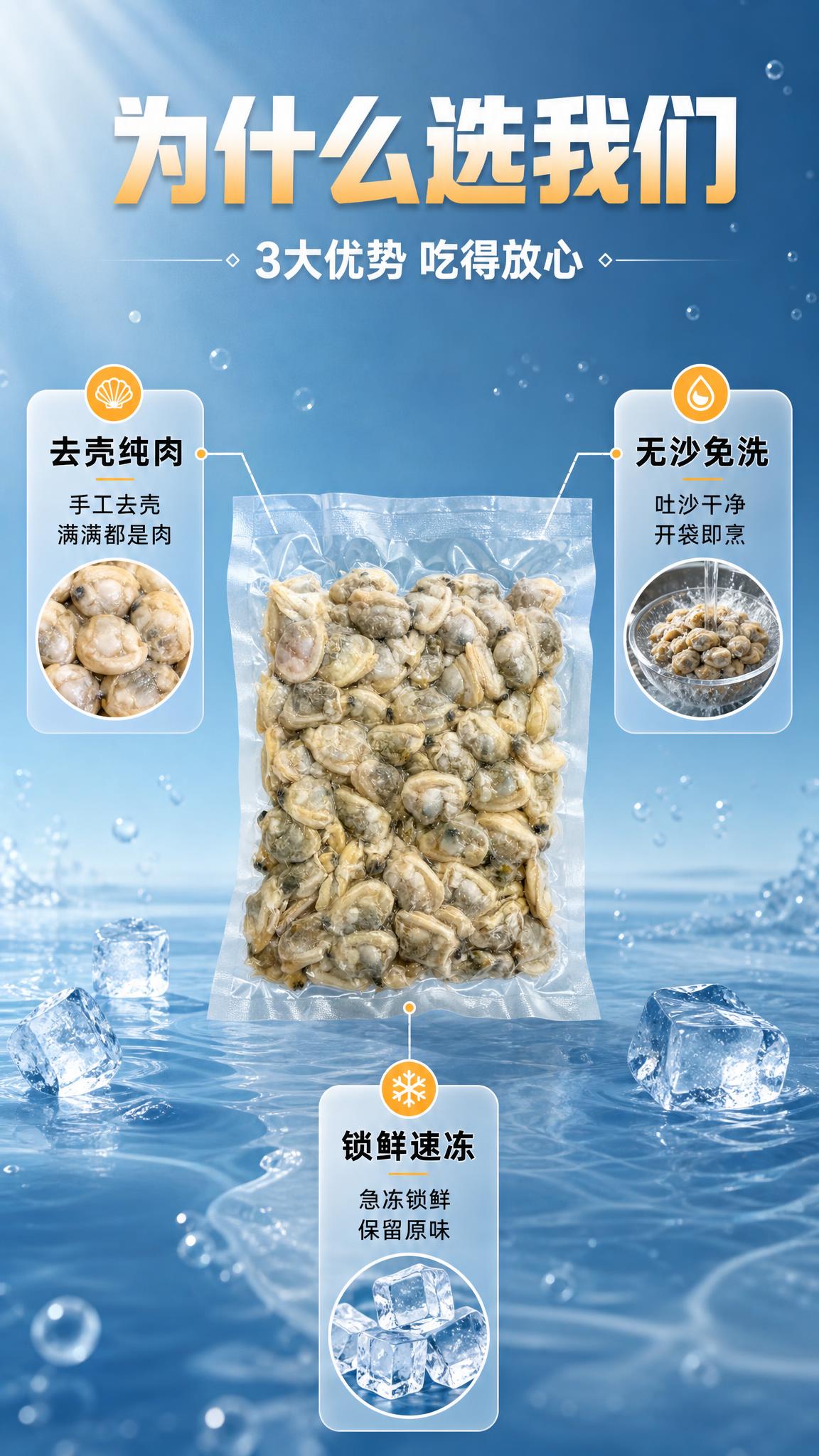 [商品] 使用【图1】真空袋装冻煮杂色蛤肉；保留包装形态、蛤肉… - 图片创意预览