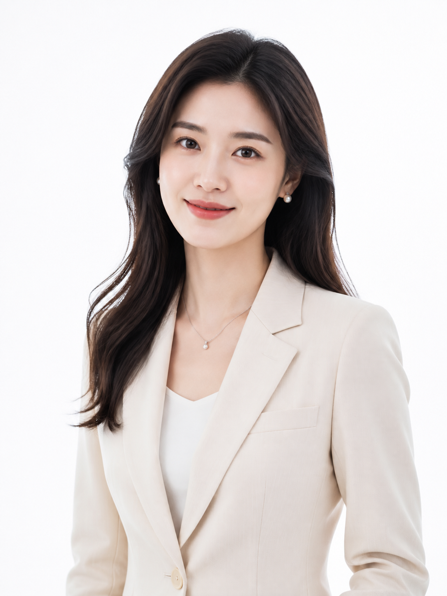 纯白背景商务半身形象照，温柔干练的东亚职场女性，披着柔顺的秀发… - 图片创意预览