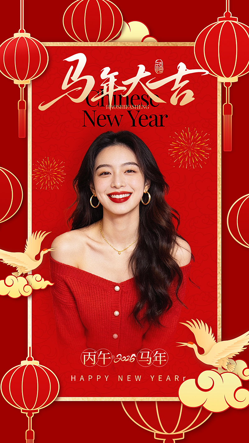 春节节日祝福通用喜庆感手机海报