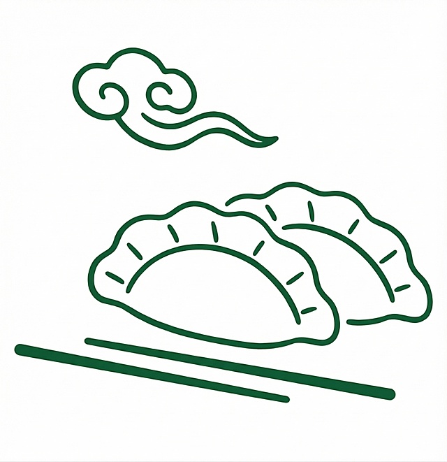 校正画面元素位置，调正线条，加深绿色线条颜色，让线条颜色更浓郁饱和，保持祥云和饺子的线稿造型不变